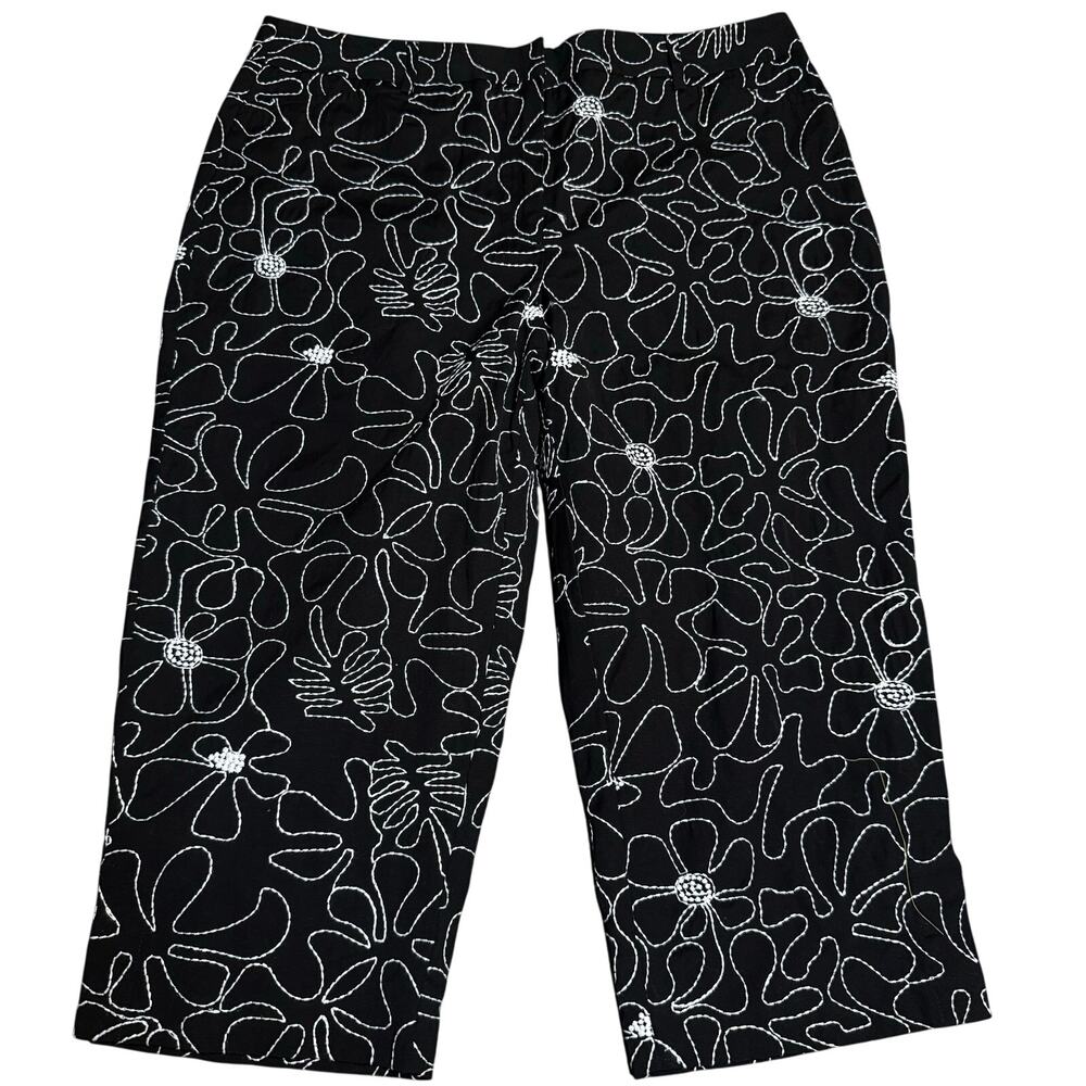 Talbots Petites Embroidered Floral Cropped Pants, Black, Size 14 Petite, NWT